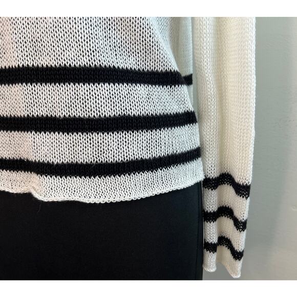 360 Sweater Linen Loose Knit White and Black Stripe Pullover Hooded Sweater XS - Picture 5 of 8